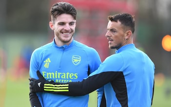 Declan Rice and Ben White in Arsenal training